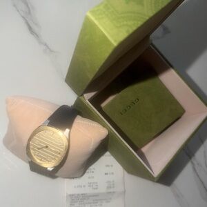 Gucci Gold Dial with Black Leather Strap